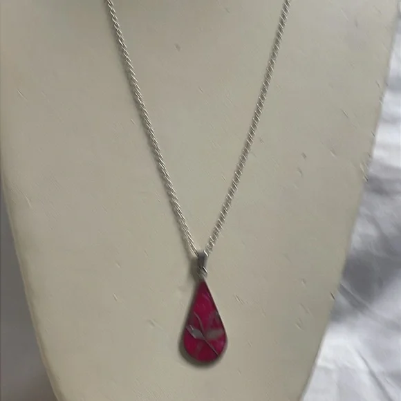 Vintage ALPACA MOP butterfly theme 925 sterling silver 24” necklace lobster clas
